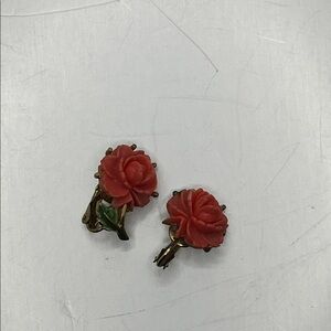 Elegant Red Rose Clip-On Earrings
